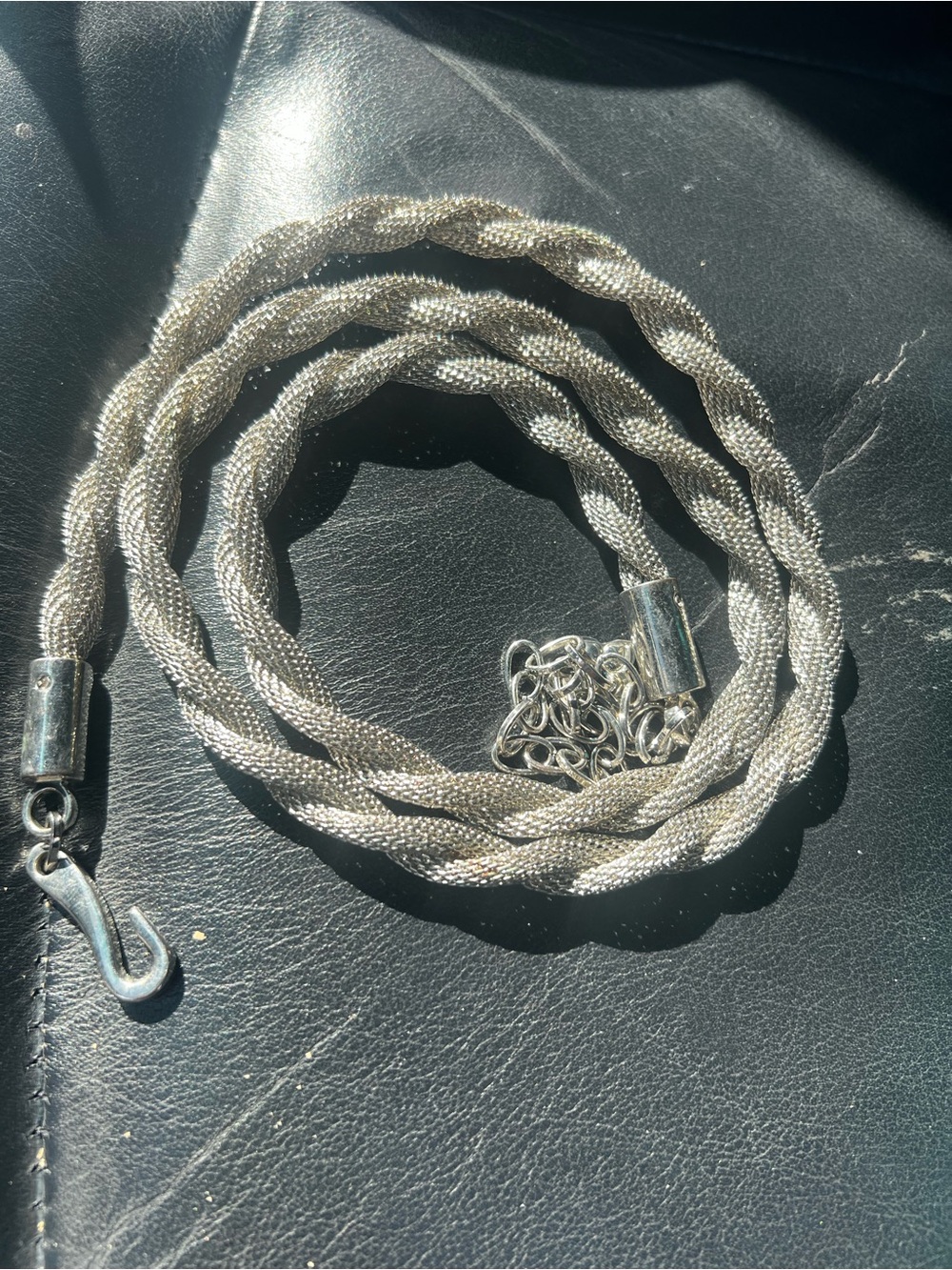 BCBGMaxAzria Shimmering Silver Twisted Mesh Belt